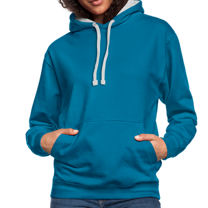 Kontrast-Hoodie - Pfauenblau/Grau meliert