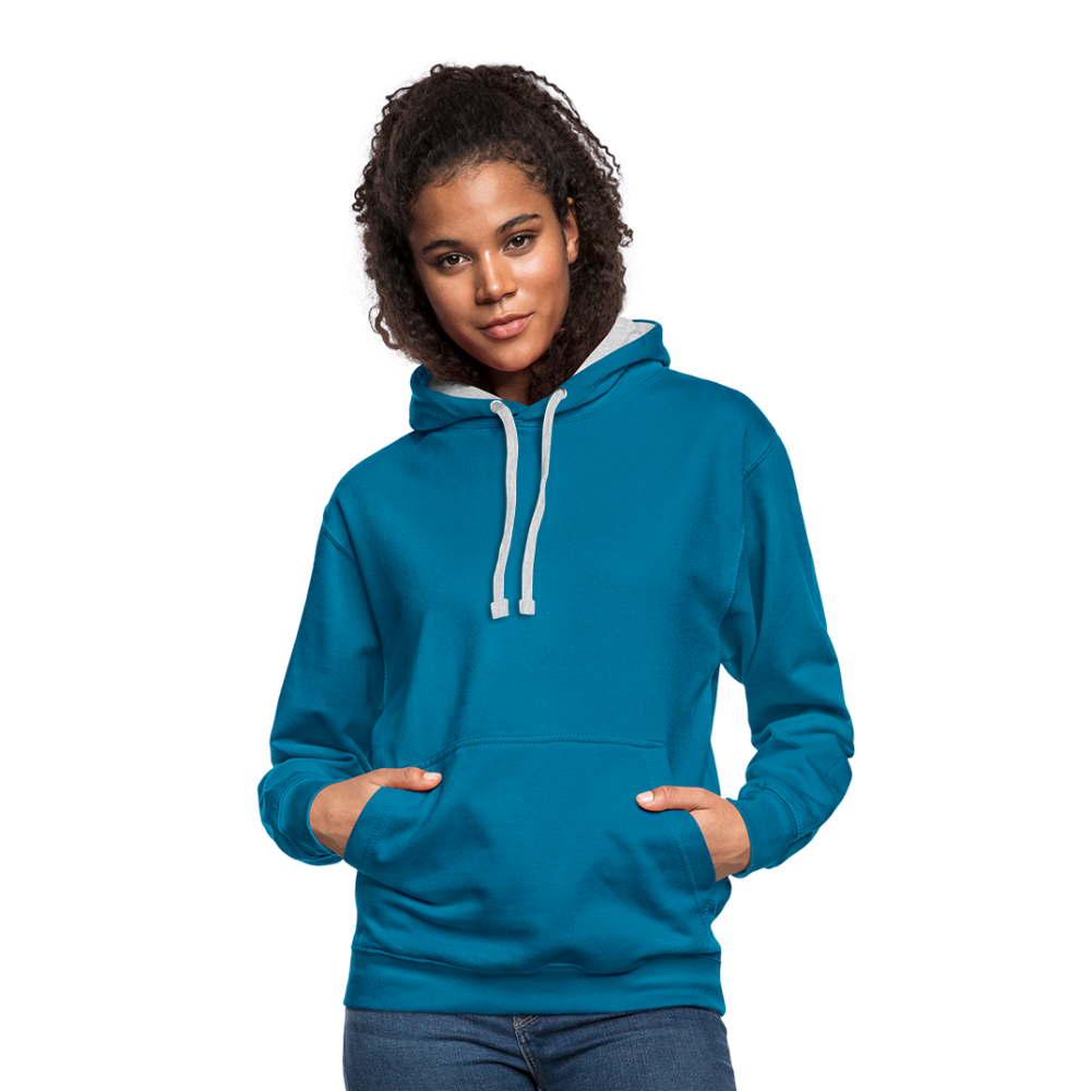 Kontrast-Hoodie - Pfauenblau/Grau meliert