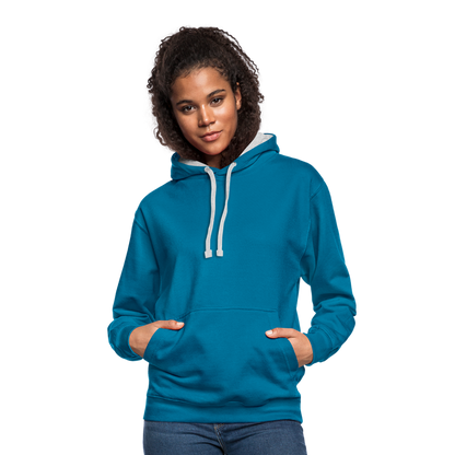 Kontrast-Hoodie - Pfauenblau/Grau meliert