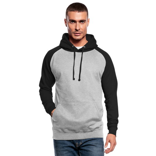 Unisex Baseball Hoodie in 3 Farben - Grau meliert/Schwarz