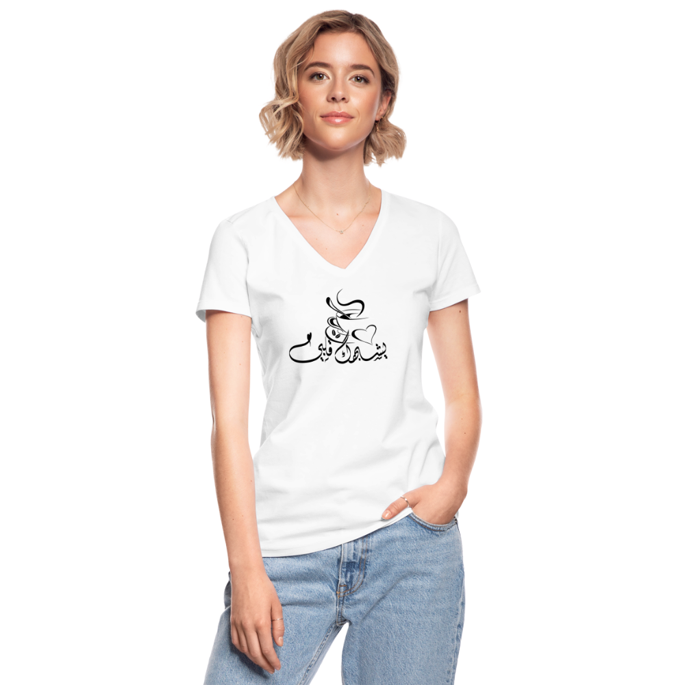 Klassisches Frauen-T-Shirt mit V-Ausschnitt - weiß