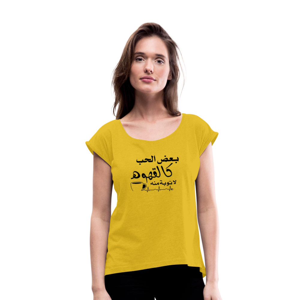Frauen T-Shirt mit gerollten Ärmeln - Senfgelb