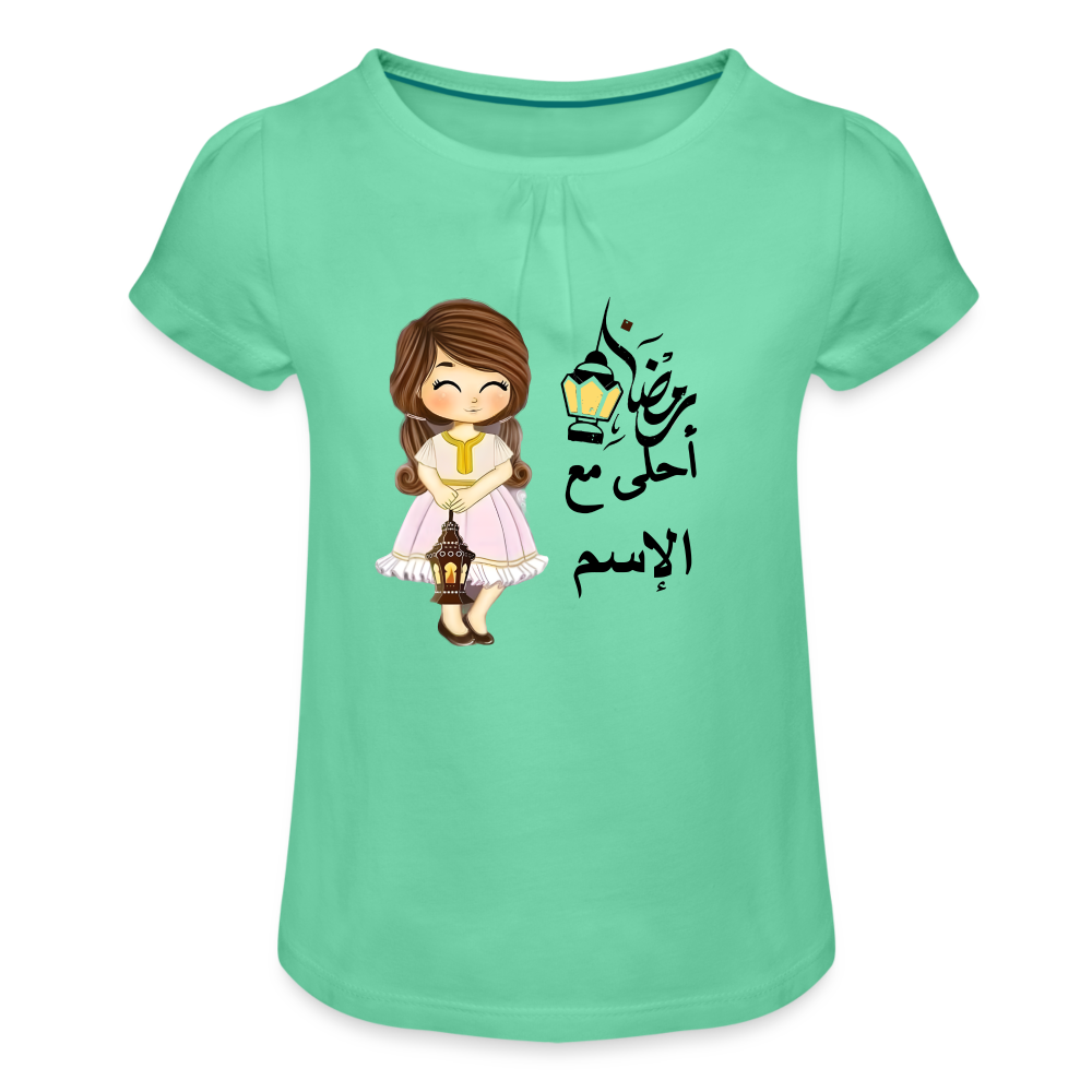 Mädchen-T-Shirt mit Raffungen - Mintgrün
