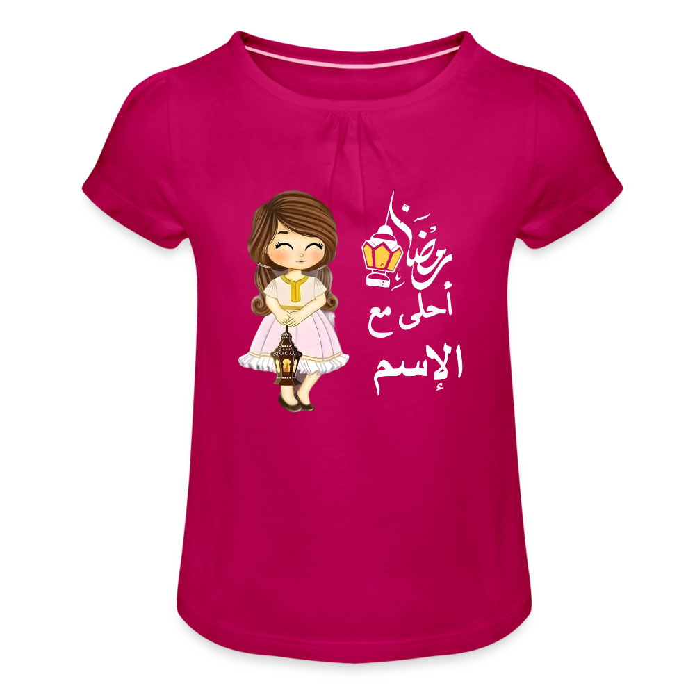 Mädchen-T-Shirt mit Raffungen - Fuchsia